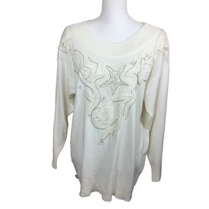 IB Diffusion White Embellished Tunic Sweater Size Small Petite
